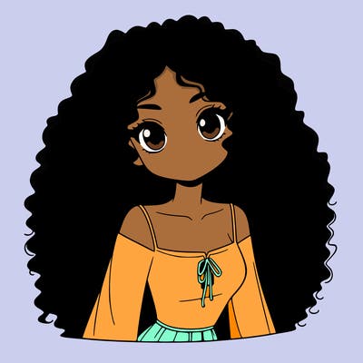 a black anime girl with long afro hair