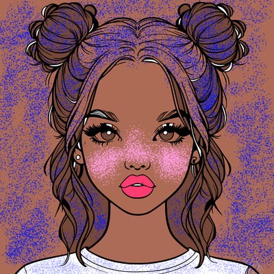 realistic girl with two buns in hair and lips