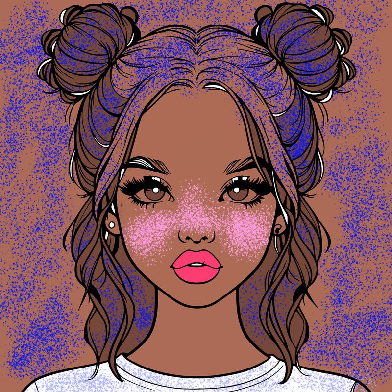 realistic girl with two buns in hair and lips