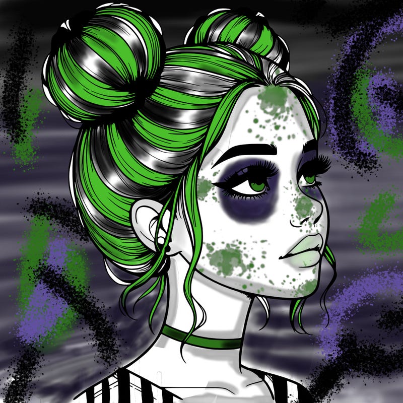 realistic girl with buns on the top of her head