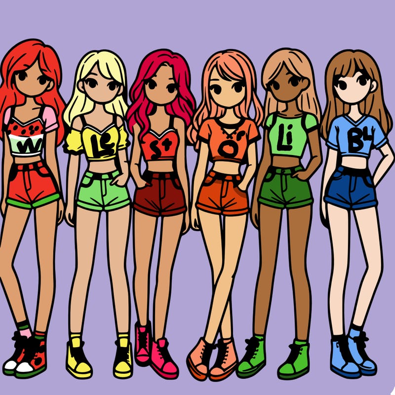 a group of girls wearing crop tops and shorts