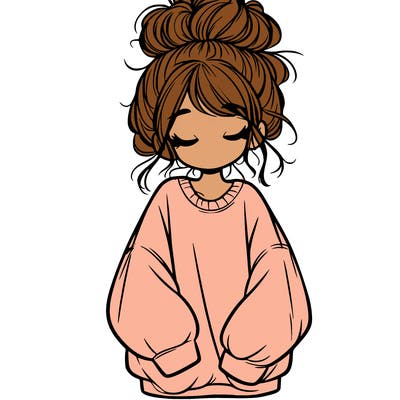 girl with baggy sweatshirt and messy bun