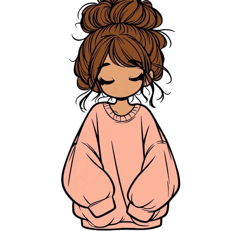 girl with baggy sweatshirt and messy bun