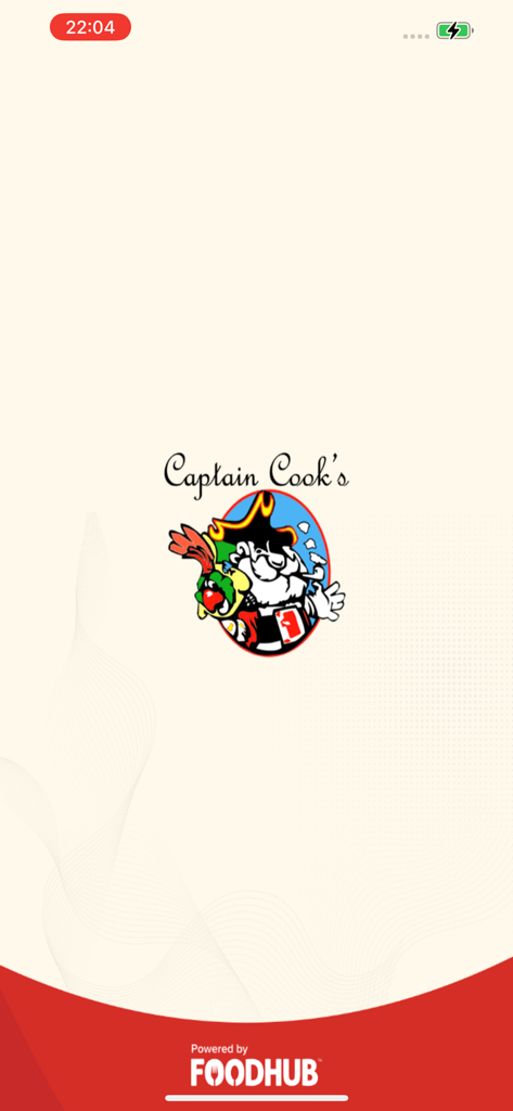 Captain Cook's - Splash screen of the Captain Cooks food delivery app featuring its cartoon captain logo