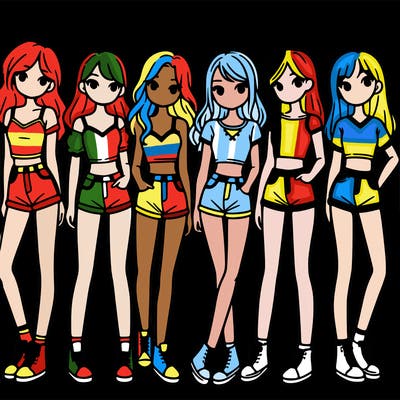 a group of girls wearing crop tops and shorts
