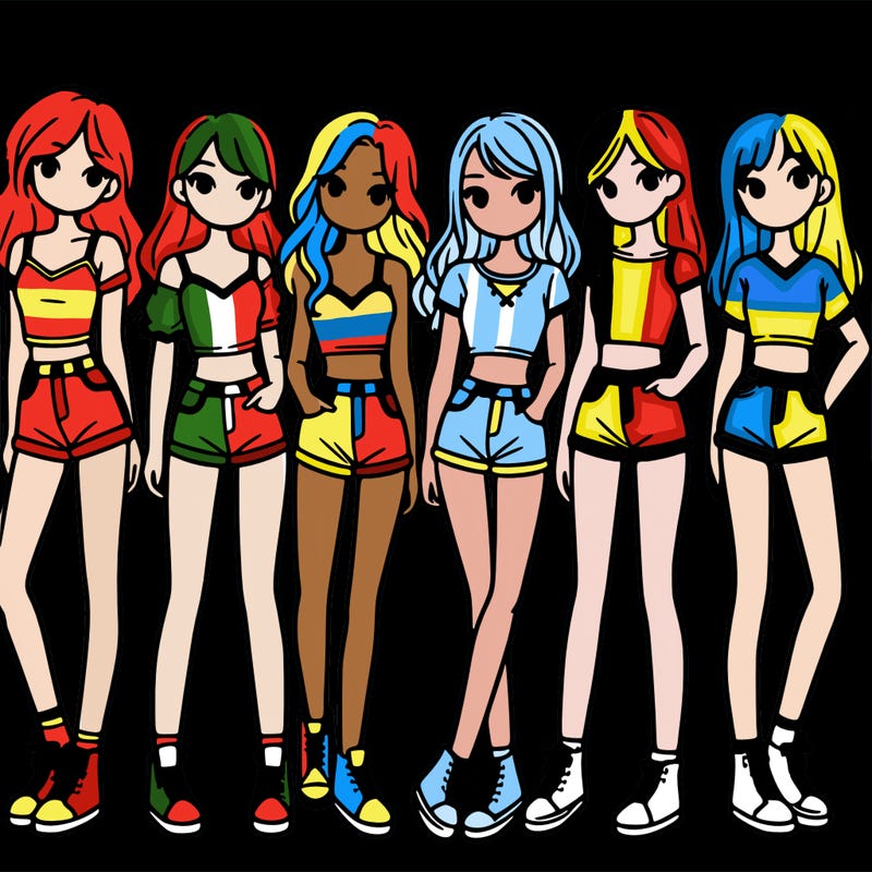a group of girls wearing crop tops and shorts
