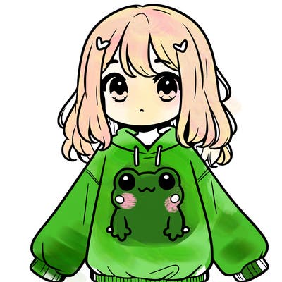girl wearing frogging sweatshirt