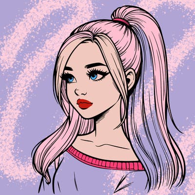 realistic girl with a high ponytail