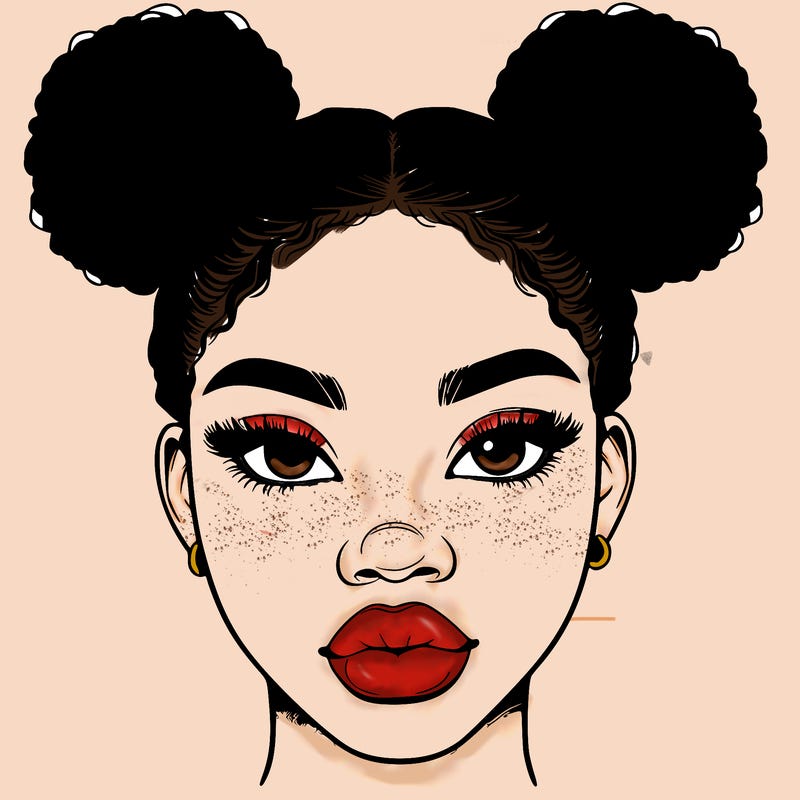 realistic black woman with two buns