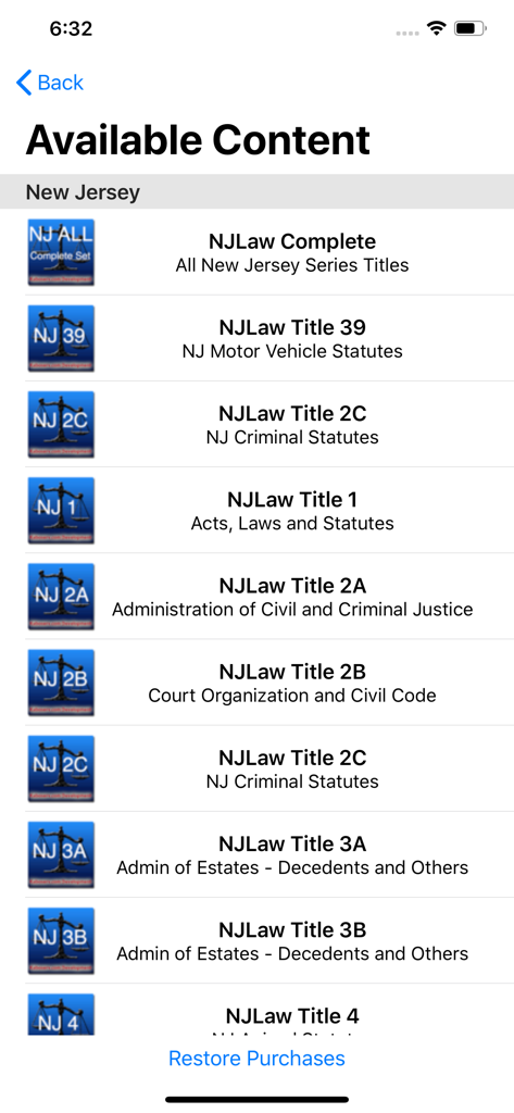 State Statute & Federal Law - 앱에서 형법 및 자동차법을 포함한 사용 가능한 뉴저지 법률 제목