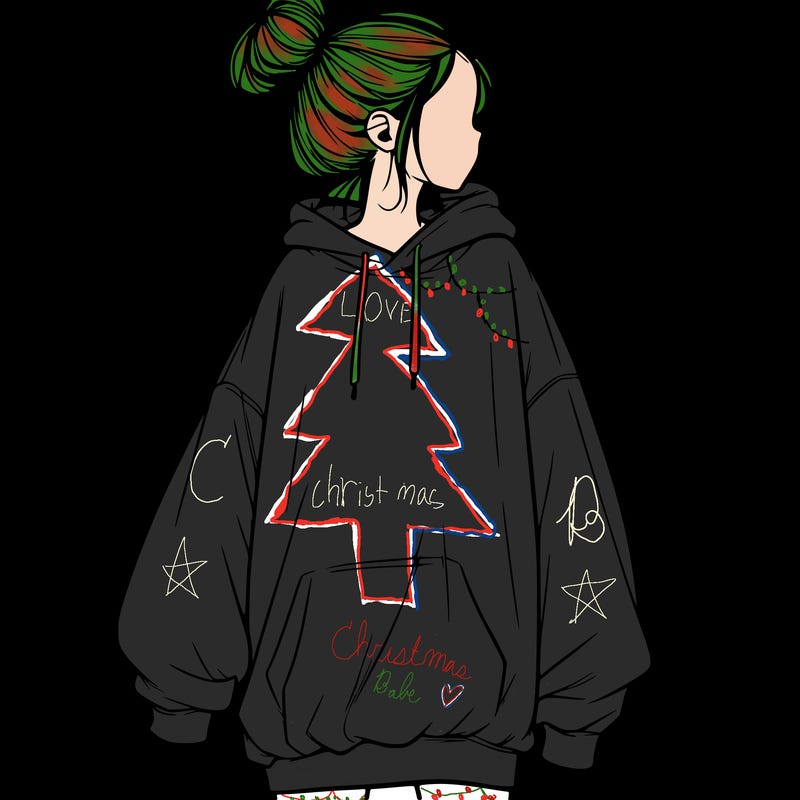 realistic girl with a oversized sweatshirt on and a bun