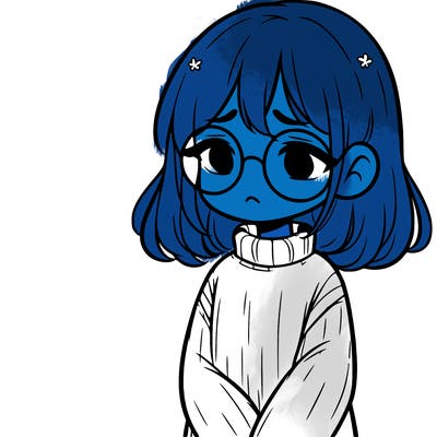 sad girl with glasses in a sweater