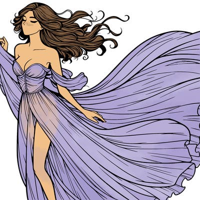 realistic woman in dress flowing the the wind