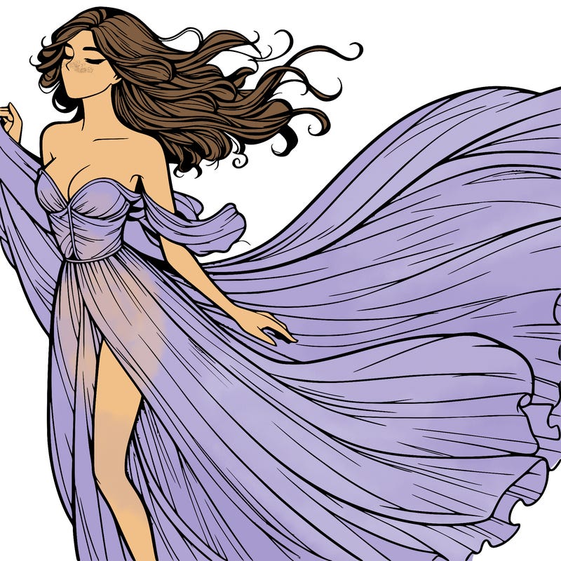 realistic woman in dress flowing the the wind