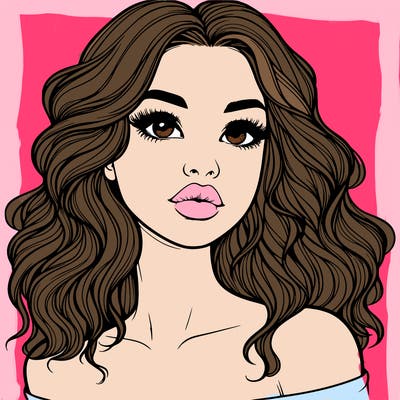 realistic girl with wavy hair and lips