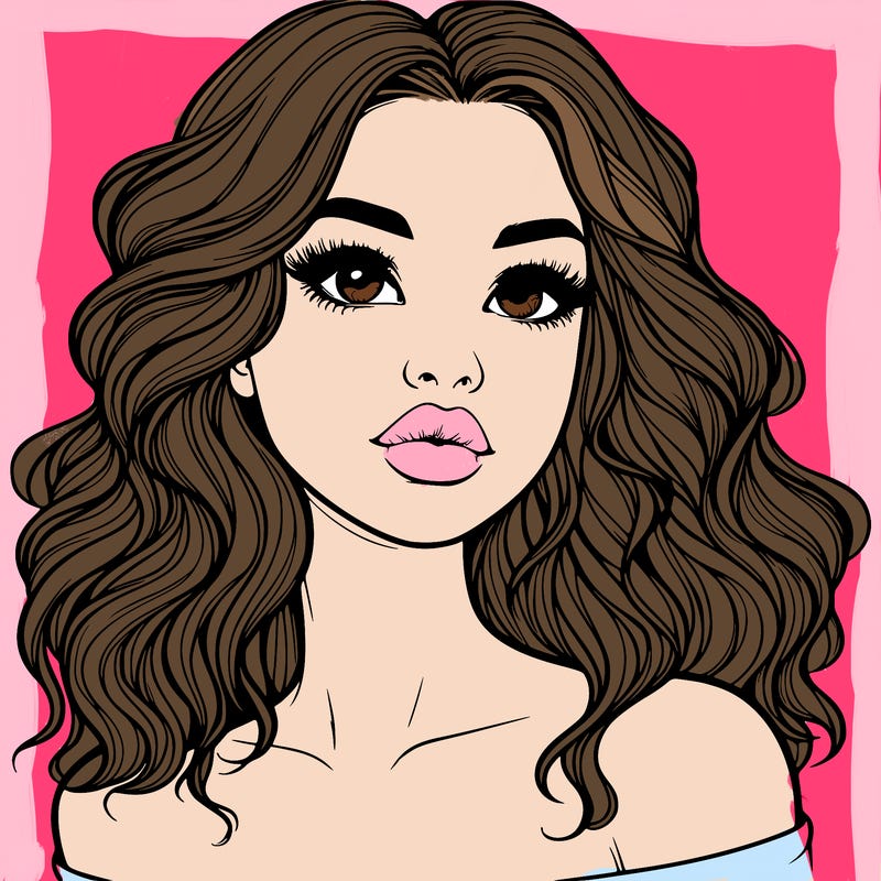 realistic girl with wavy hair and lips