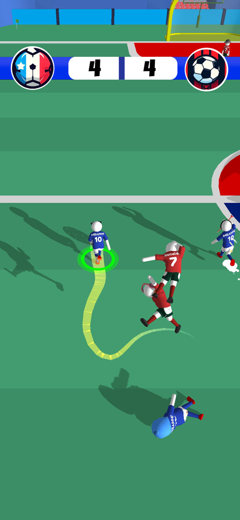 Ball Brawl 3D - Soccer Cup - Hyper-casual 3D soccer match with players tackling each other and a score of 4 to 4