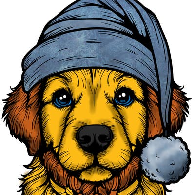 realistic dog with a christmas hat