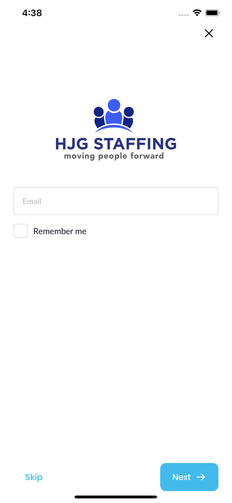 HJG Staffing - HJG Staffing app login screen featuring email input and company logo