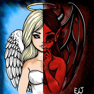 realistic angel half demon