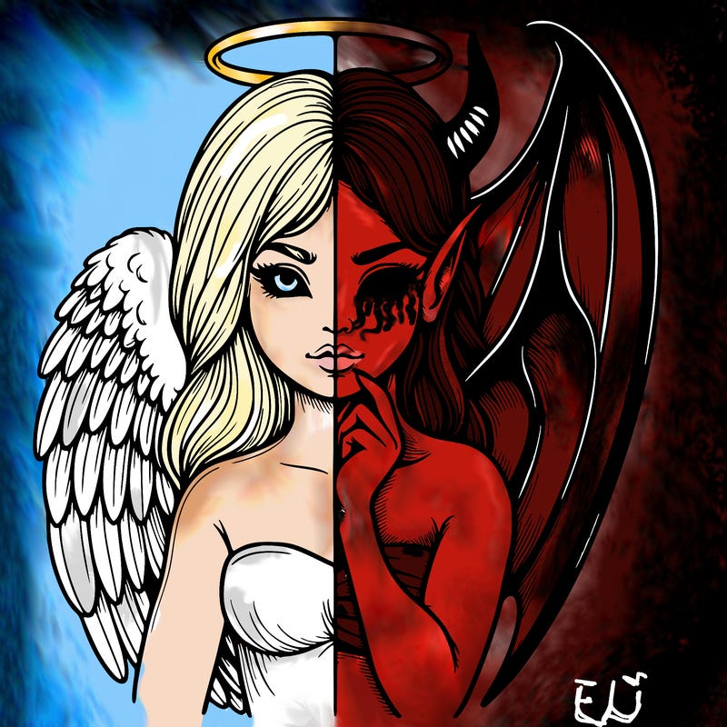 realistic angel half demon