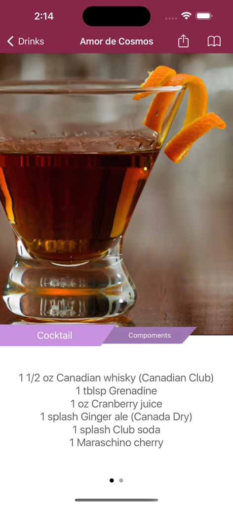 Detailed cocktail recipe for Amor de Cosmos in the Professional Bartender Suite app.