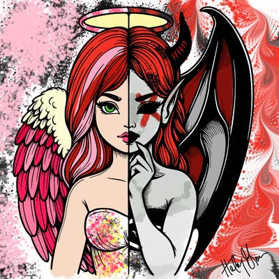 realistic angel half demon