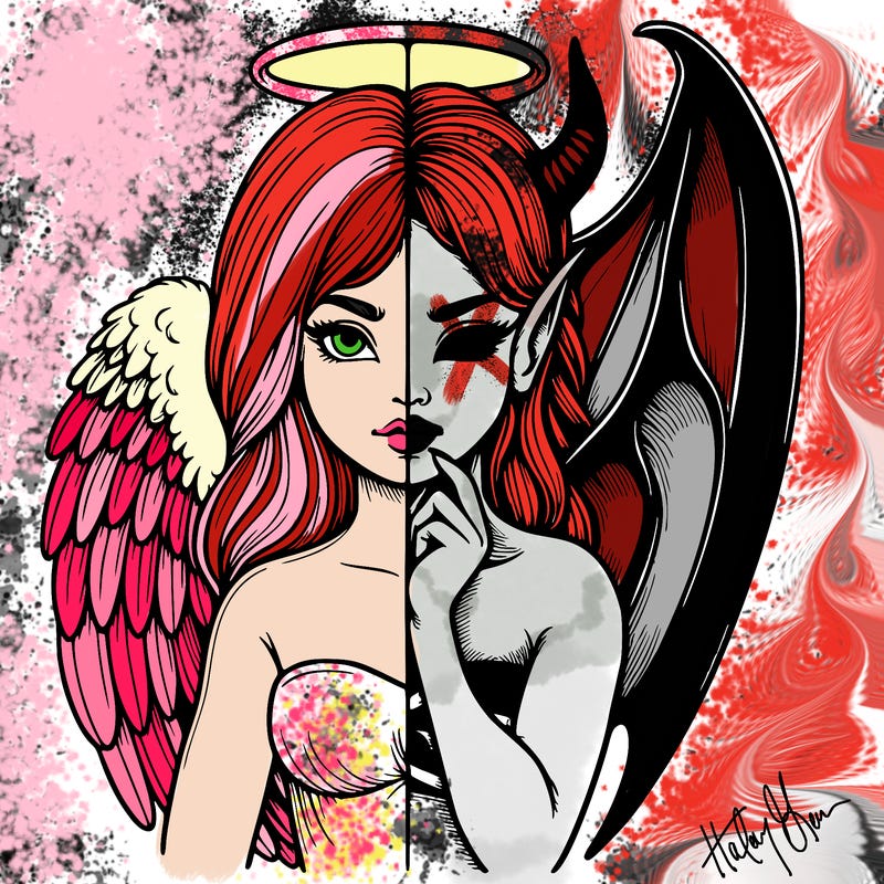 realistic angel half demon