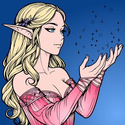 realistic elf girl doing magic