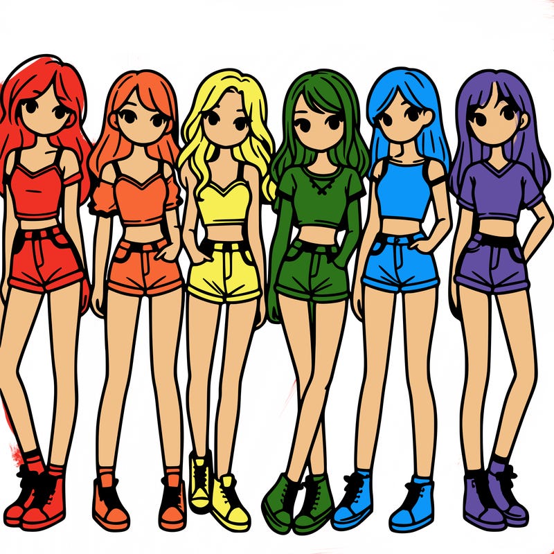 a group of girls wearing crop tops and shorts