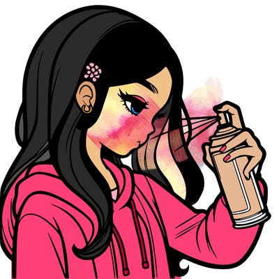 a realistic girl spray painting