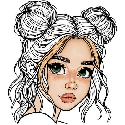 realistic girl with hair buns on her head