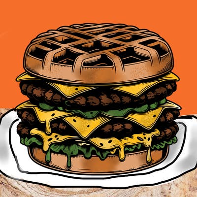 realistic waffle burger