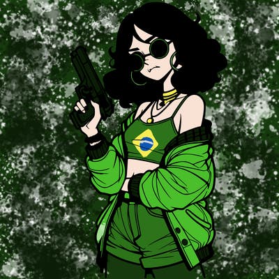 stylish teenage girl with gun