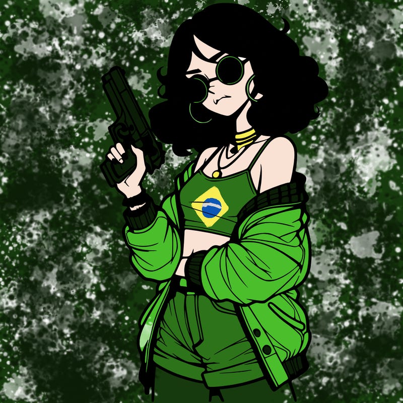 stylish teenage girl with gun