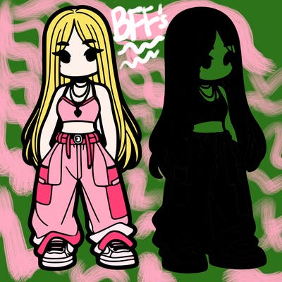 girl in baggy pants crop top and long hair