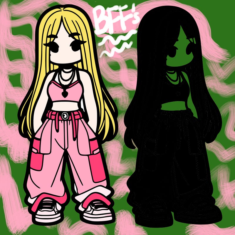 girl in baggy pants crop top and long hair