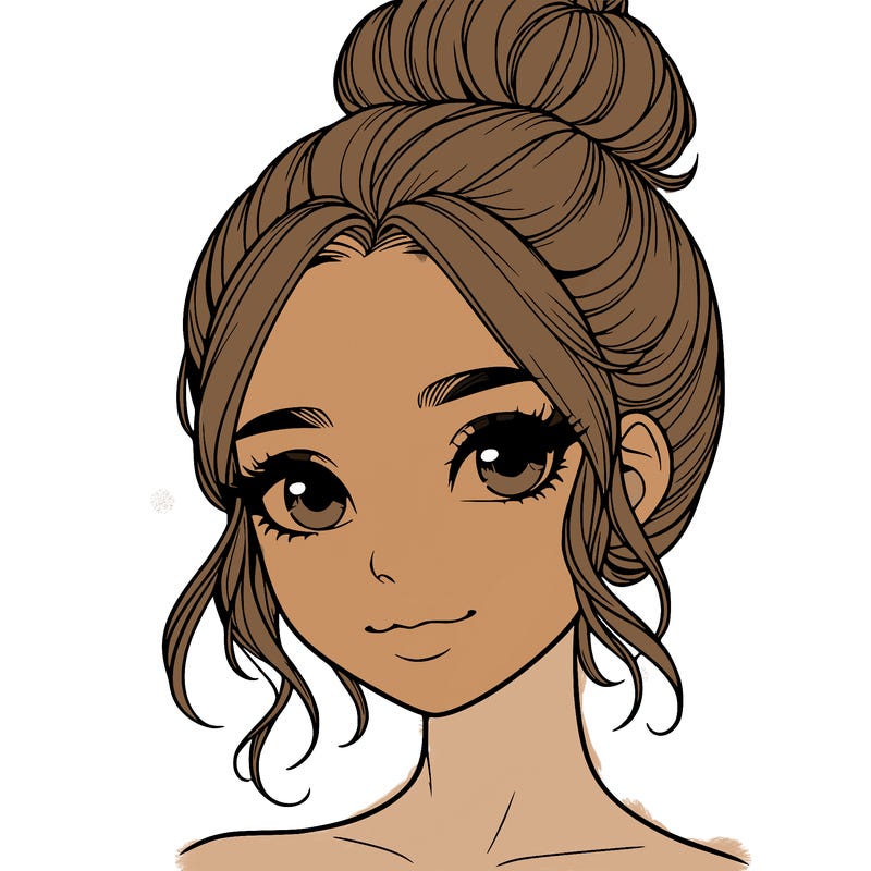 realistic pretty girl with hair in bun