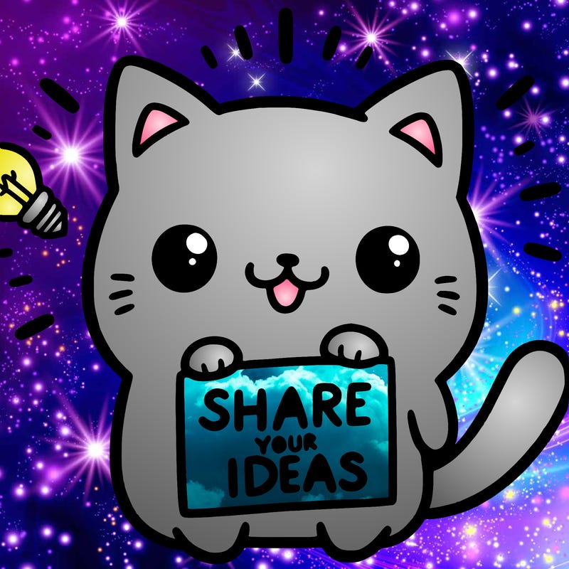 a cute cat saying share your ideas