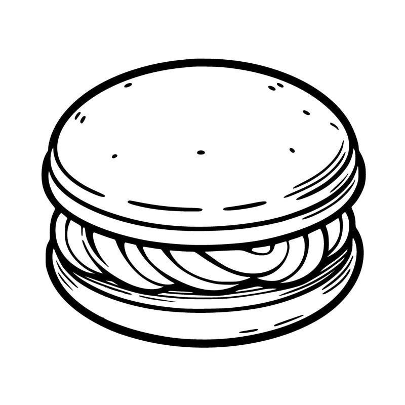 a delicate french macaron with a smooth shell and creamy filling coloring page