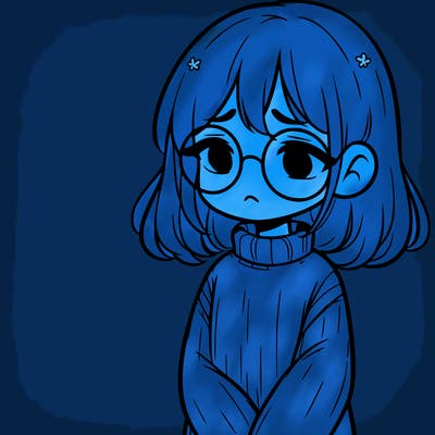 sad girl with glasses in a sweater