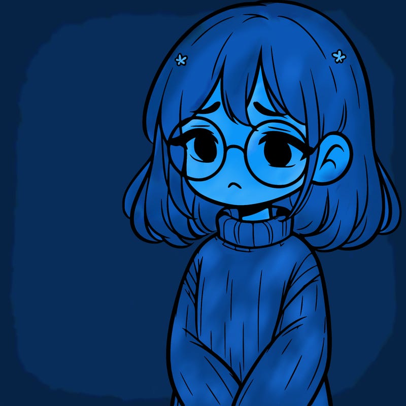 sad girl with glasses in a sweater