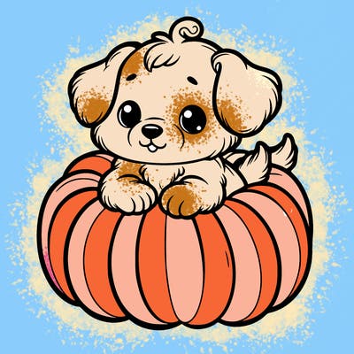 cute little puppy in a pumpkin