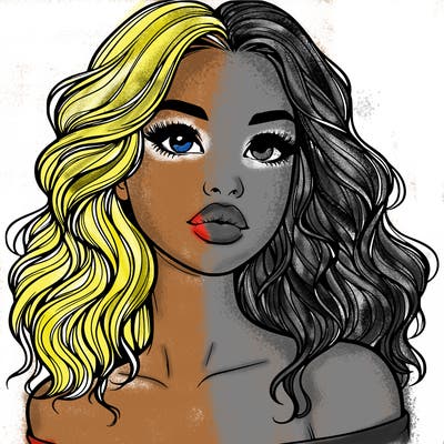 realistic girl with wavy hair and lips