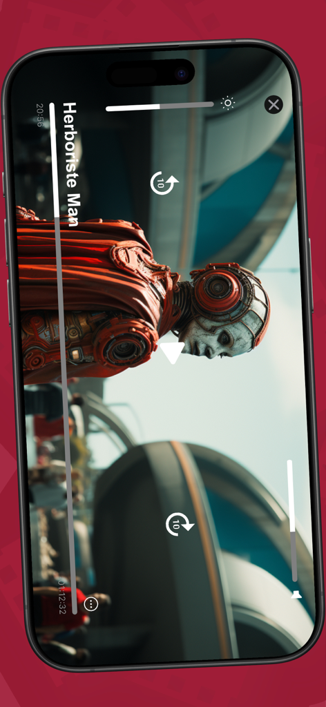 Interfaz del reproductor IPTV SeeClap en iPhone mostrando reproducción de video de alta definición con controles de reproducción