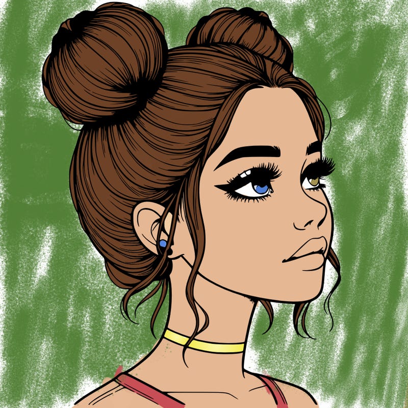 realistic girl with buns on the top of her head