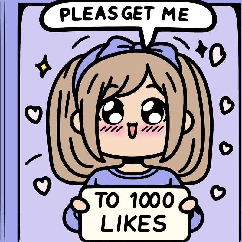a girl saying please get me to 100 likes