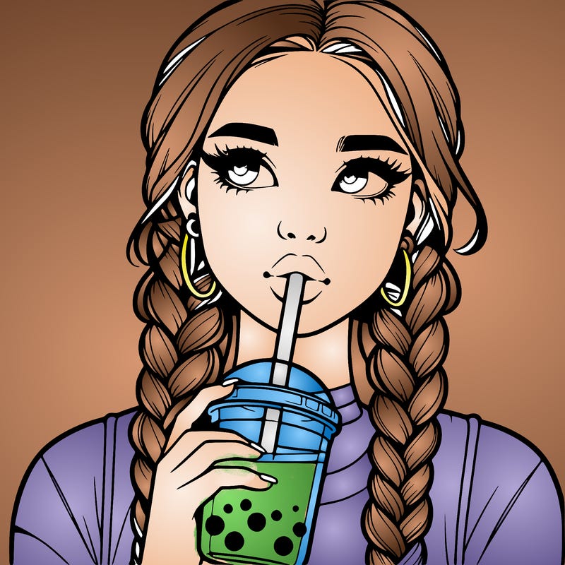 realistic girl with braided hair drinking boba