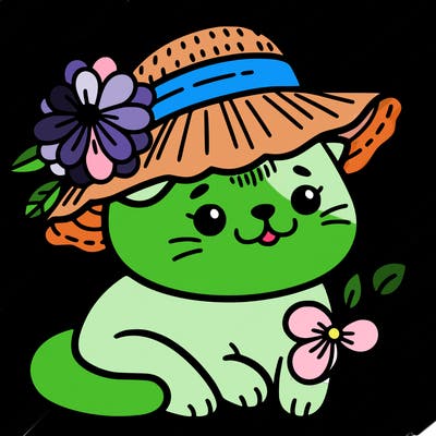 cat with flower hat