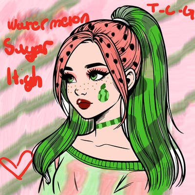 realistic girl with a high ponytail